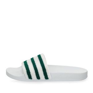 green and white adidas slides